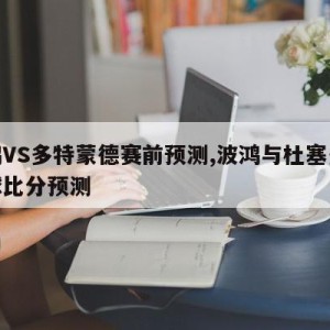 波鸿VS多特蒙德赛前预测,波鸿与杜塞多夫足球比分预测